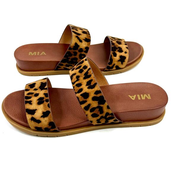 Mia Shoes - MIA Women's Yelena Wedge Slide Sandals Leopard Color Size 9M NWT